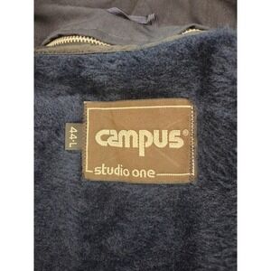Vintage Campus Studio One Mens Navy Blue Trench Coat Zip Out Faux Fur Liner‎ 44L